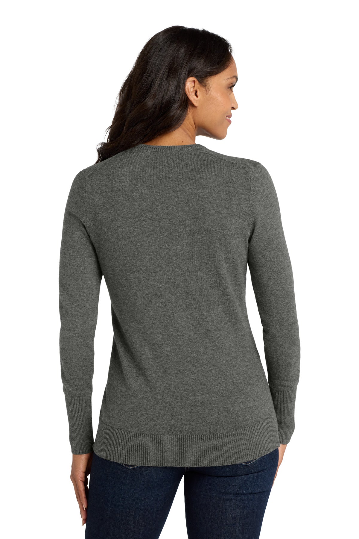 DISCONTINUED Port Authority Women's V-Neck Sweater. LSW285 - Charcoal Heather - back