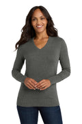 DISCONTINUED Port Authority Women's V-Neck Sweater. LSW285 - Charcoal Heather - front