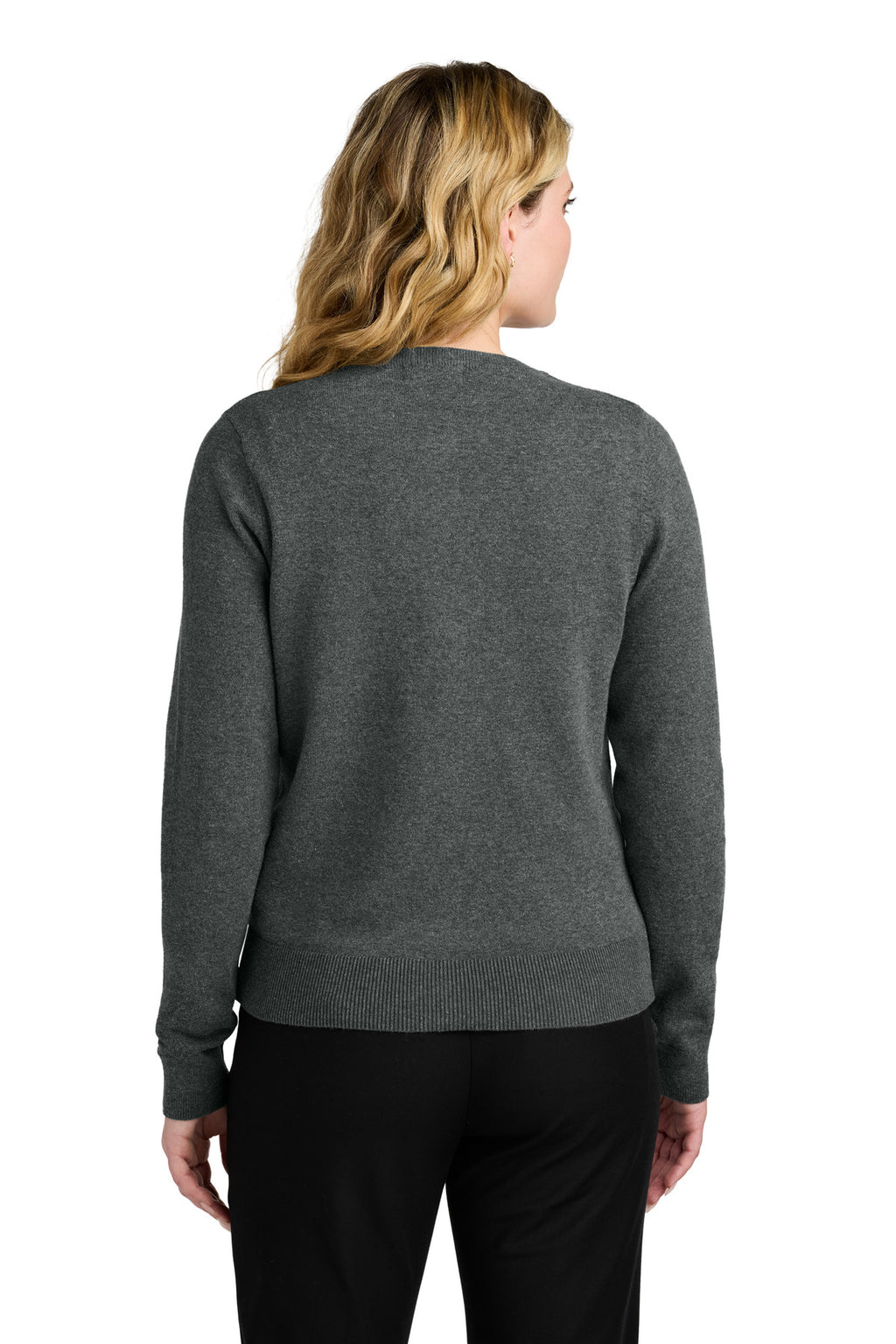 Port Authority Women's Easy Care Crewneck Cardigan Sweater LSW2870 - Charcoal Heather - back
