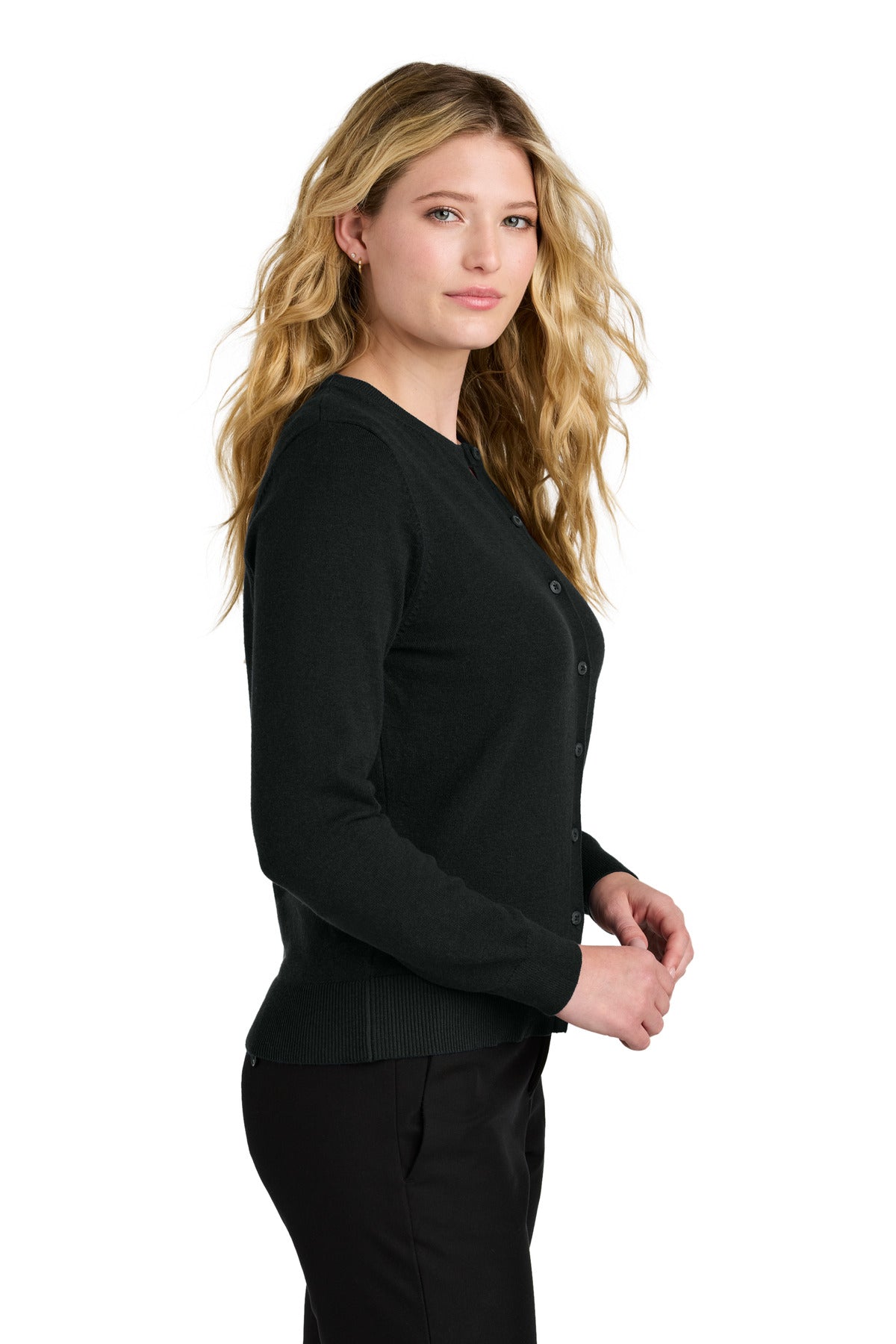 Port Authority Women's Easy Care Crewneck Cardigan Sweater LSW2870 - Deep Black - back