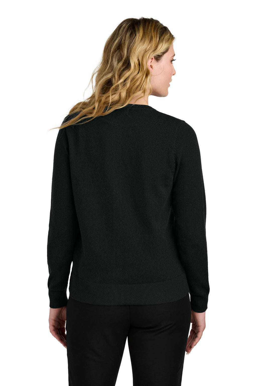 Port Authority Women's Easy Care Crewneck Cardigan Sweater LSW2870 - Deep Black - side