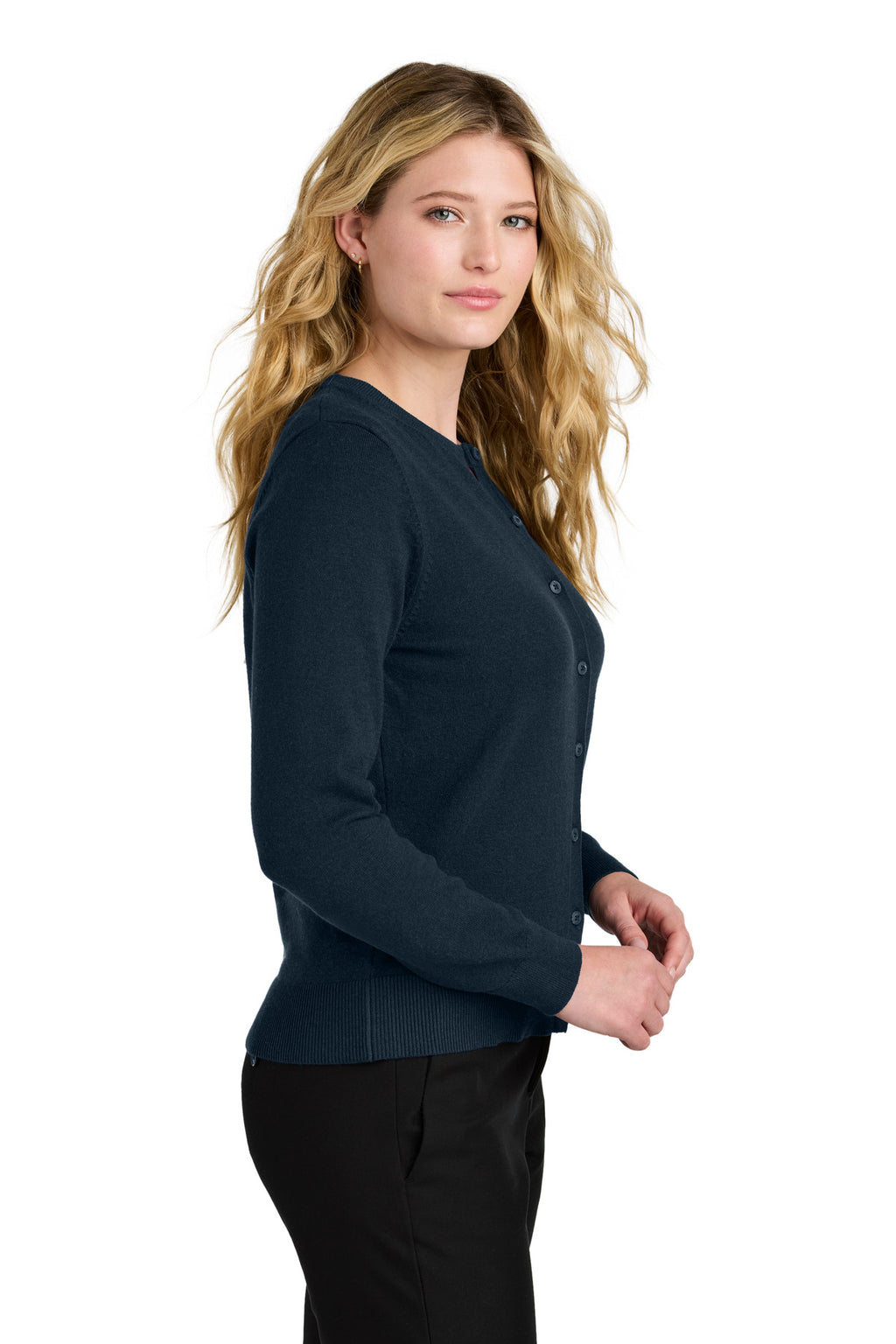 Port Authority Women's Easy Care Crewneck Cardigan Sweater LSW2870 - River Blue Navy - back