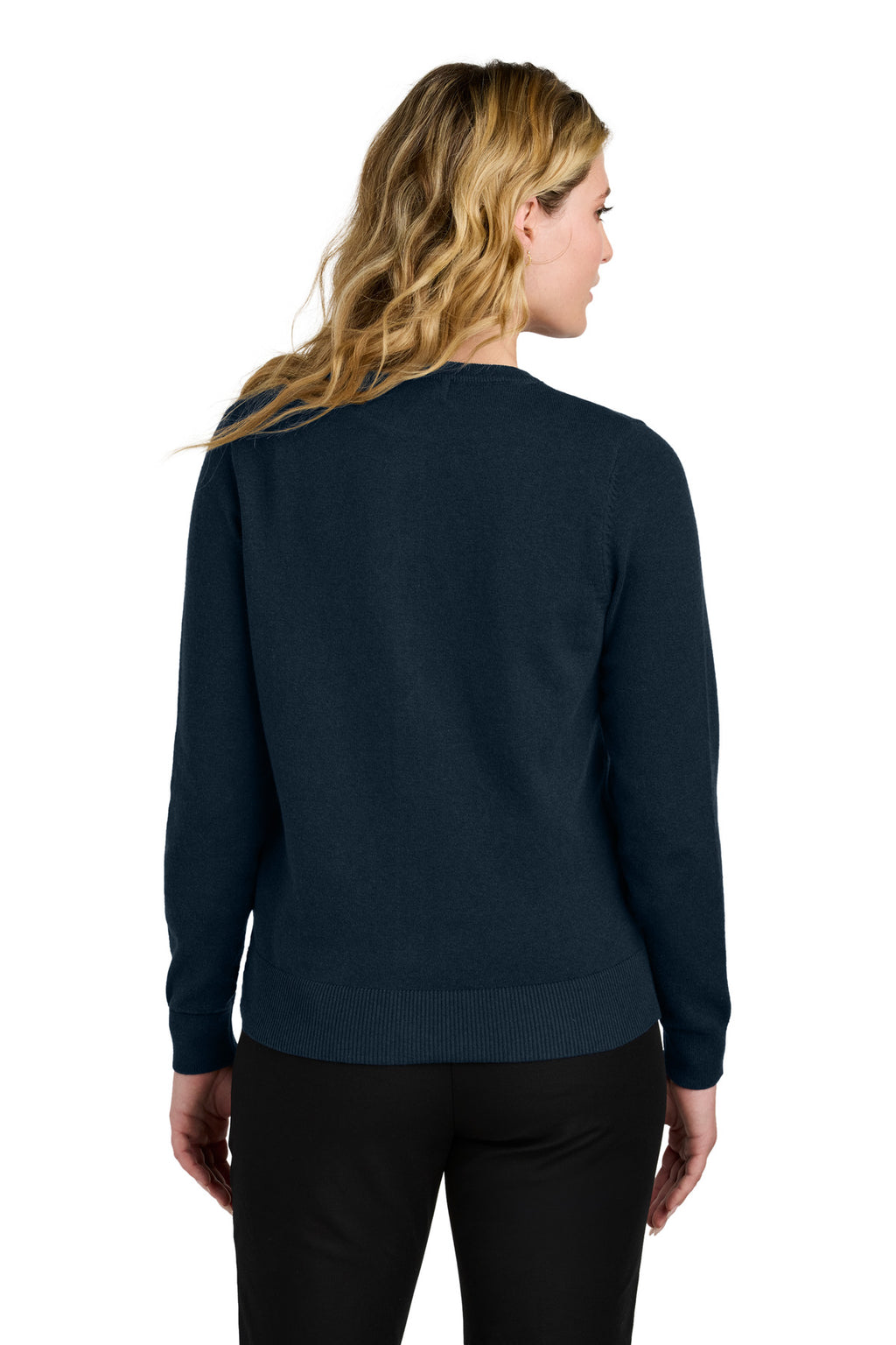 Port Authority Women's Easy Care Crewneck Cardigan Sweater LSW2870 - River Blue Navy - side