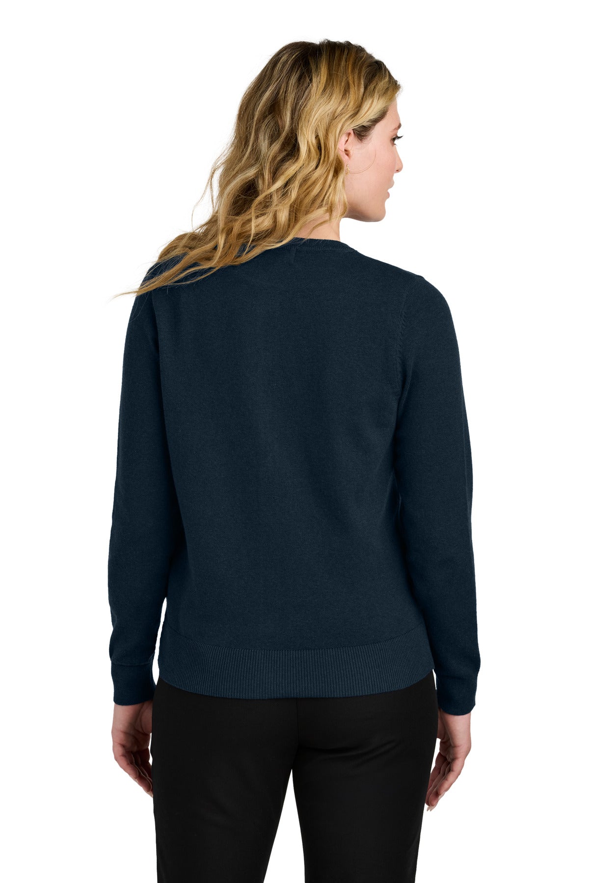 Port Authority Women's Easy Care Crewneck Cardigan Sweater LSW2870 - River Blue Navy - side