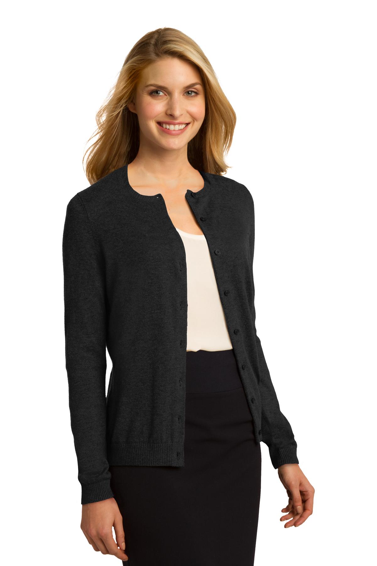 DISCONTINUED Port Authority Women's Cardigan Sweater. LSW287 - Black - three_q