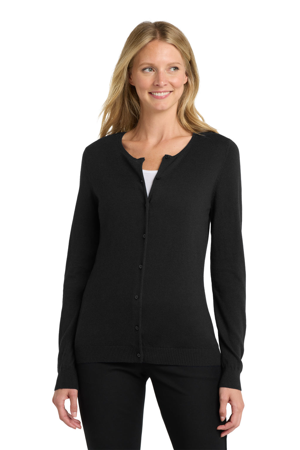 DISCONTINUED Port Authority Women's Cardigan Sweater. LSW287 - Black - front