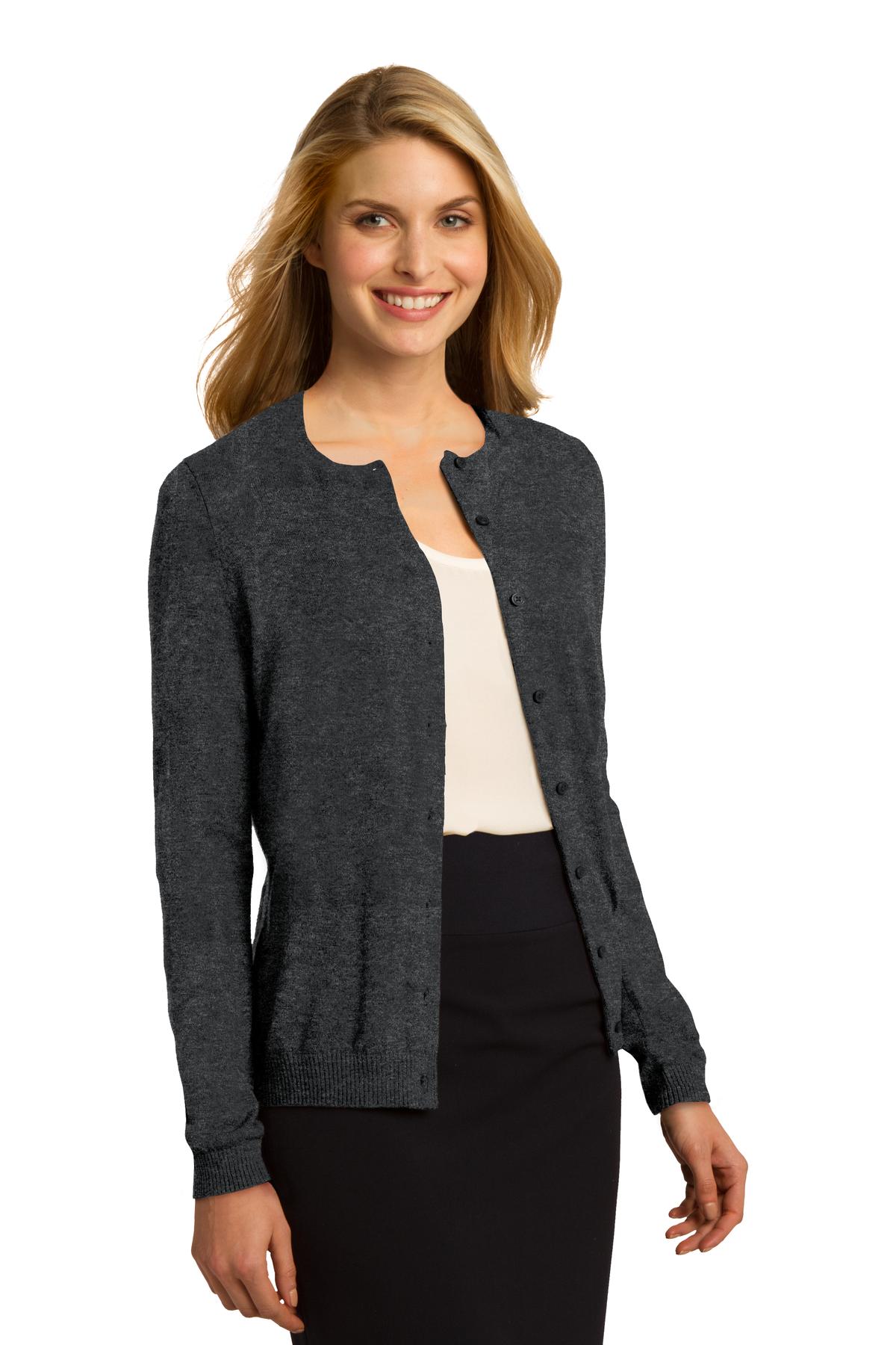 DISCONTINUED Port Authority Women's Cardigan Sweater. LSW287 - Charcoal Heather - three_q