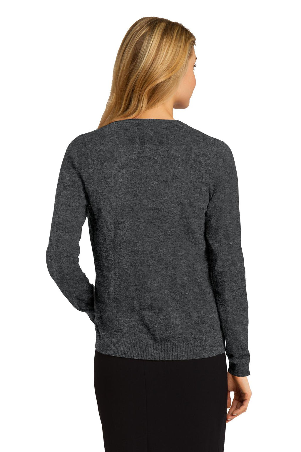 DISCONTINUED Port Authority Women's Cardigan Sweater. LSW287 - Charcoal Heather - back