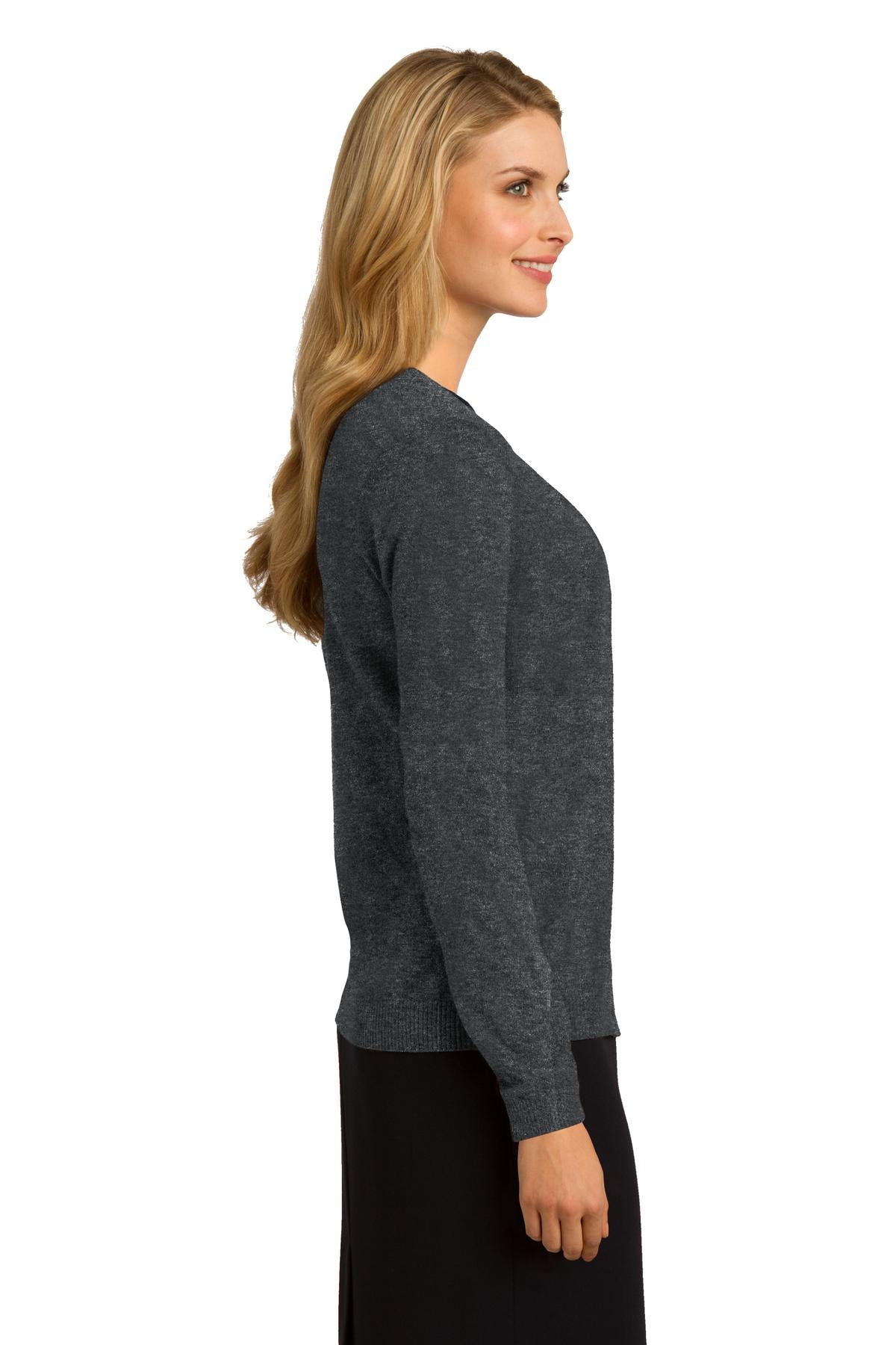 DISCONTINUED Port Authority Women's Cardigan Sweater. LSW287 - Charcoal Heather - side