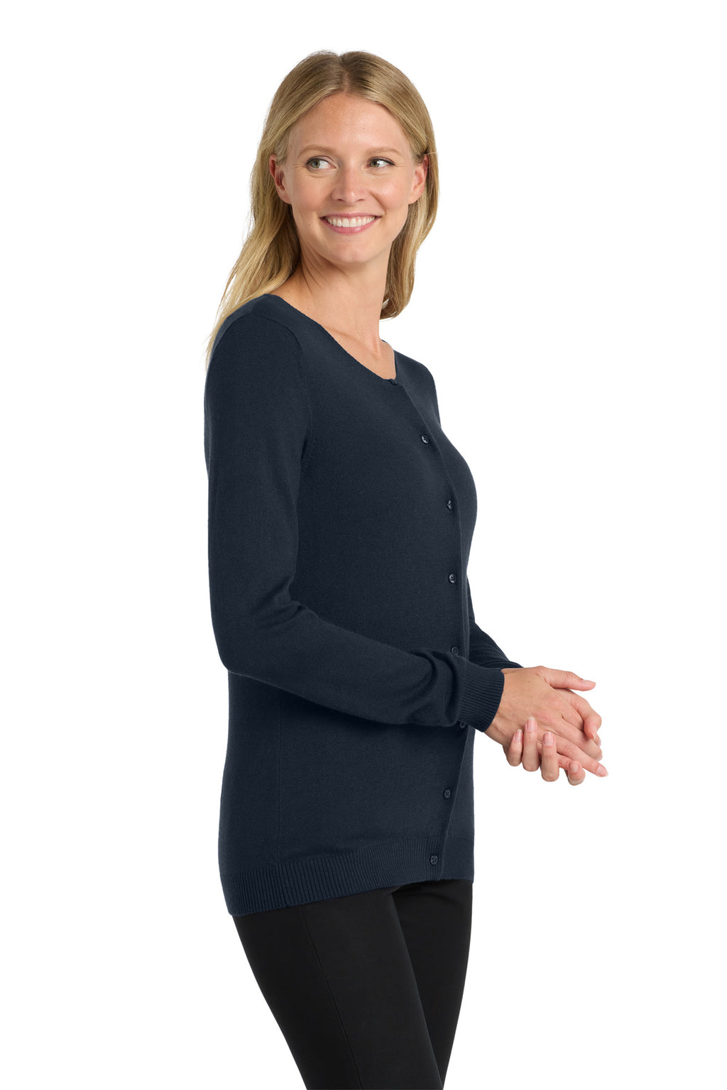 DISCONTINUED Port Authority Women's Cardigan Sweater. LSW287 - Navy - side