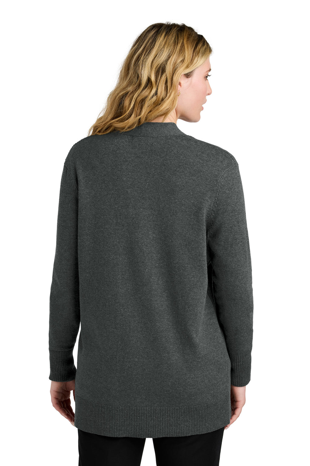 Port Authority Women's Easy Care Open-Front Cardigan Sweater LSW2890 - Charcoal Heather - back