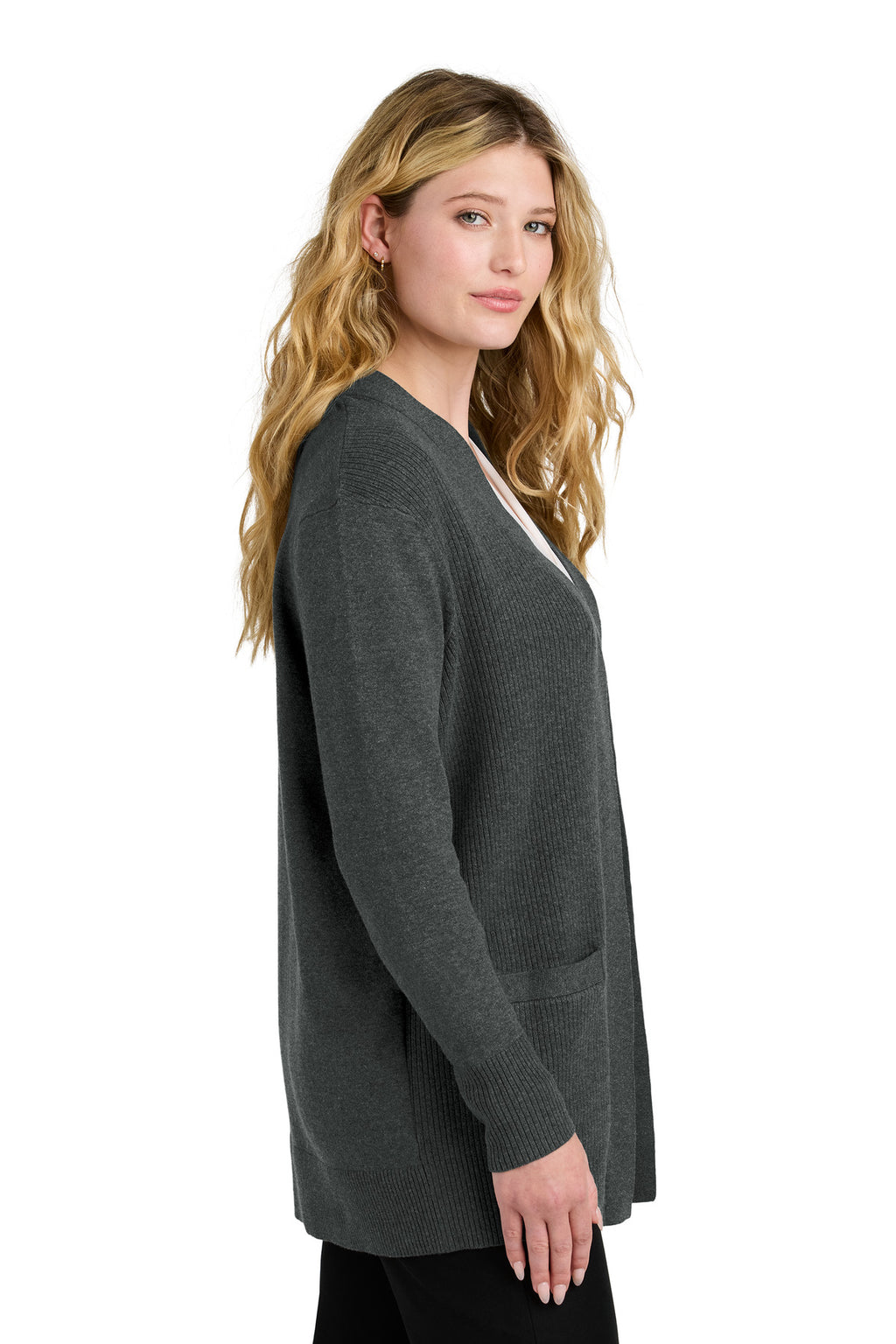 Port Authority Women's Easy Care Open-Front Cardigan Sweater LSW2890 - Charcoal Heather - side