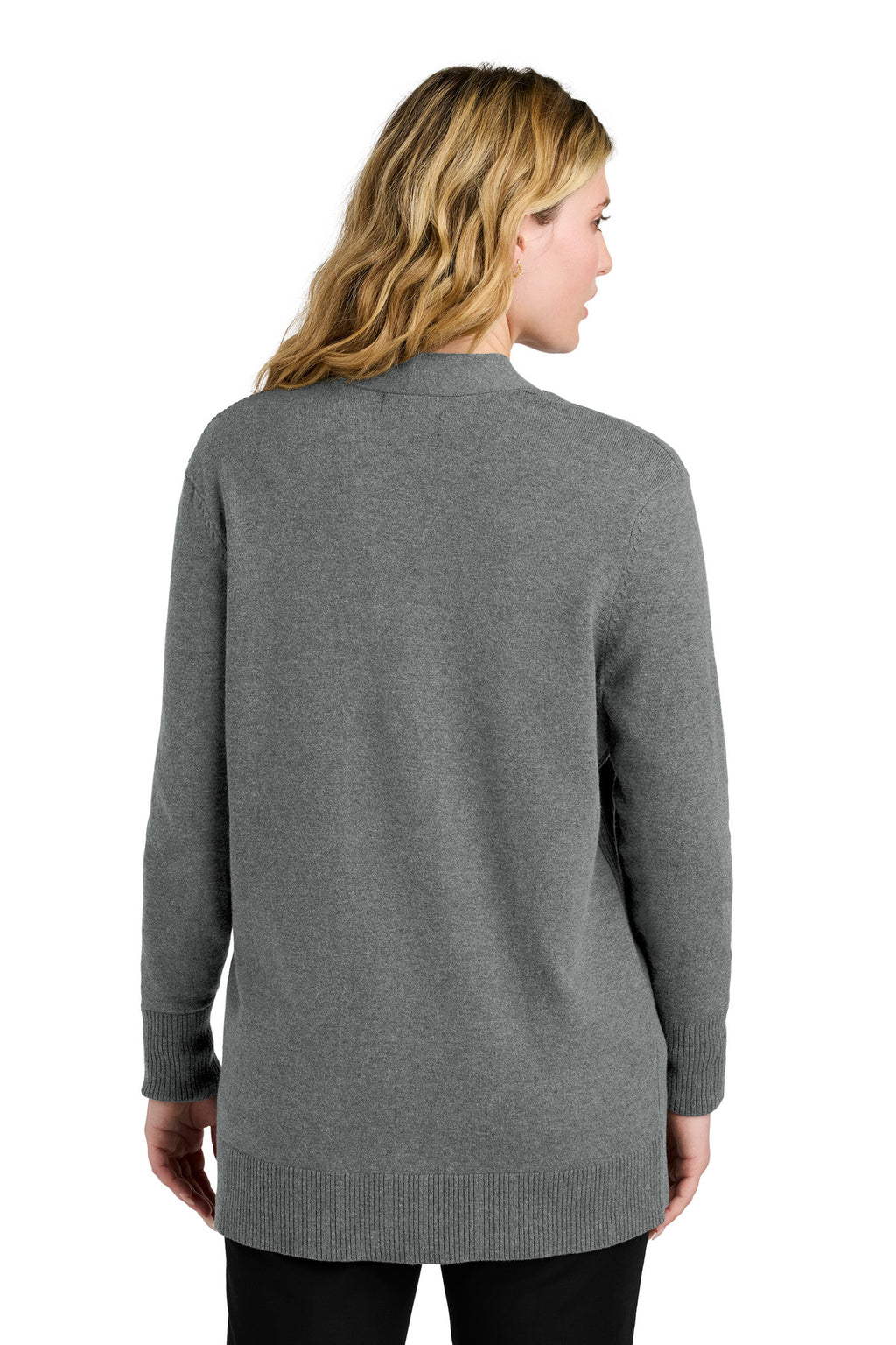 Port Authority Women's Easy Care Open-Front Cardigan Sweater LSW2890 - Medium Heather Grey - back