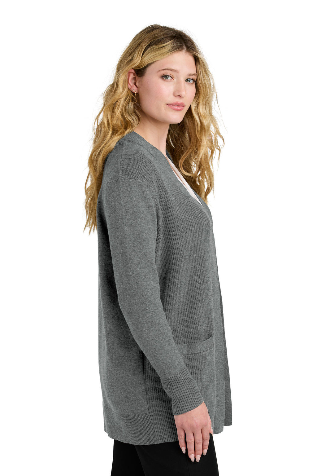 Port Authority Women's Easy Care Open-Front Cardigan Sweater LSW2890 - Medium Heather Grey - side