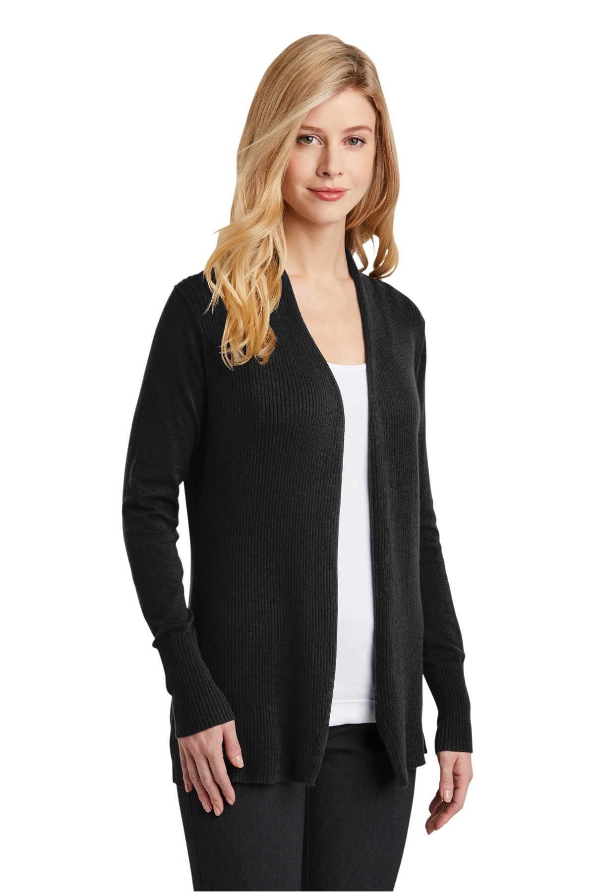 DISCONTINUED Port Authority Women's Open Front Cardigan Sweater. LSW289 - Black - three_q