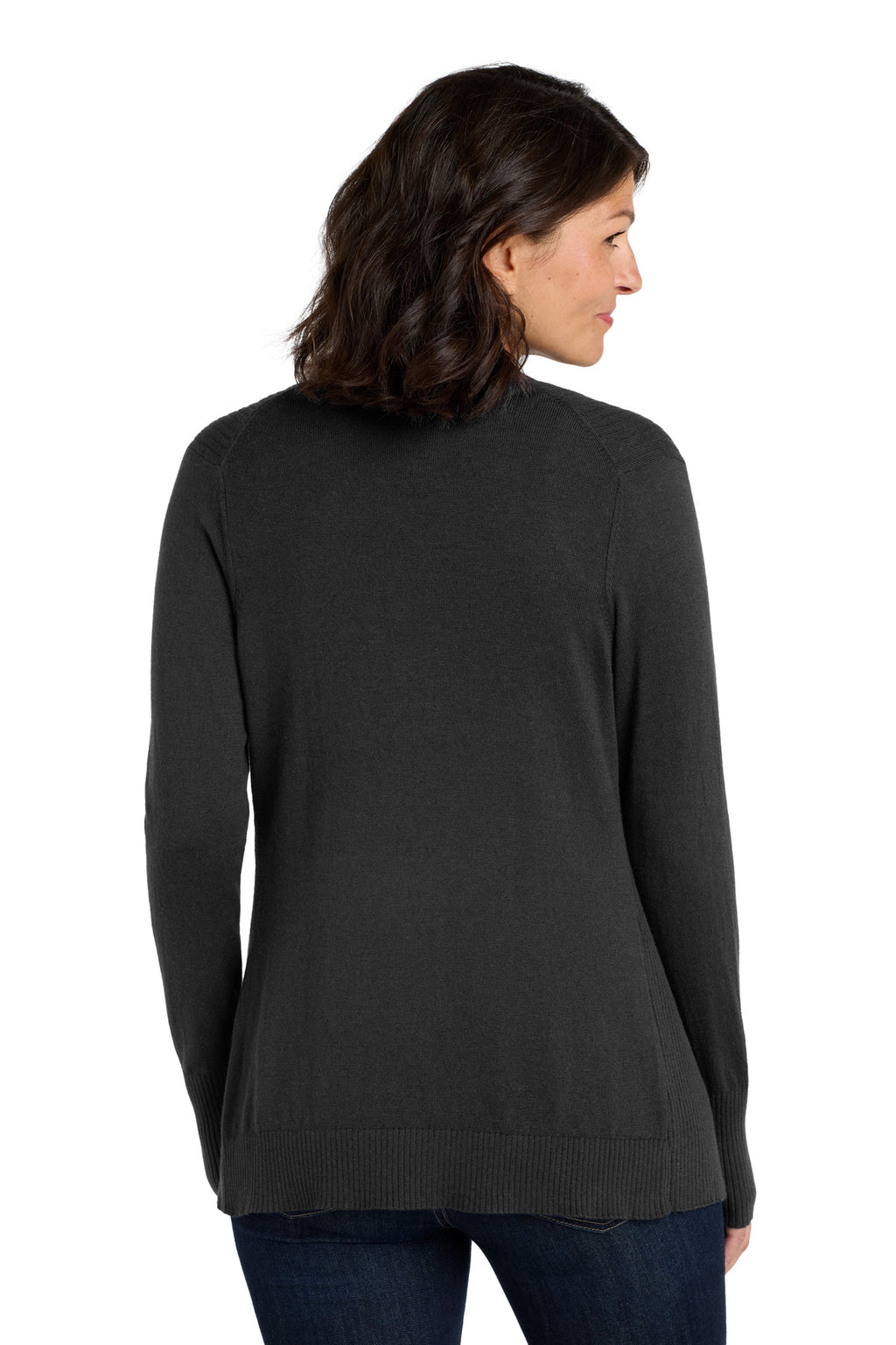 DISCONTINUED Port Authority Women's Open Front Cardigan Sweater. LSW289 - Black - back