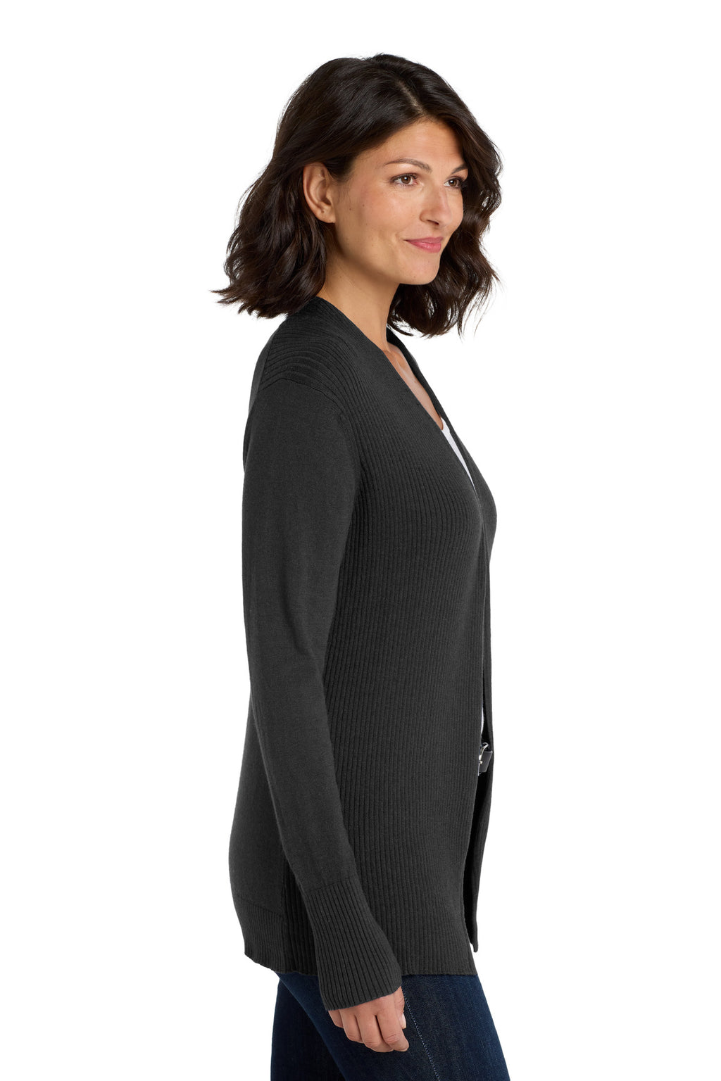 DISCONTINUED Port Authority Women's Open Front Cardigan Sweater. LSW289 - Black - side