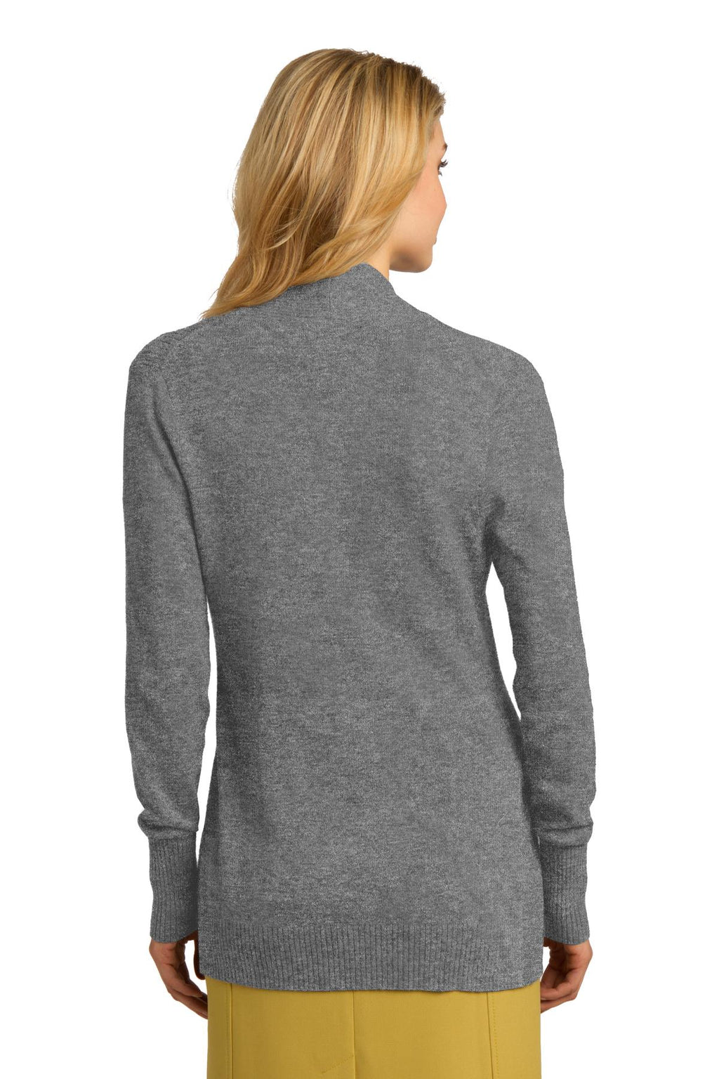 DISCONTINUED Port Authority Women's Open Front Cardigan Sweater. LSW289 - Medium Heather Grey - back