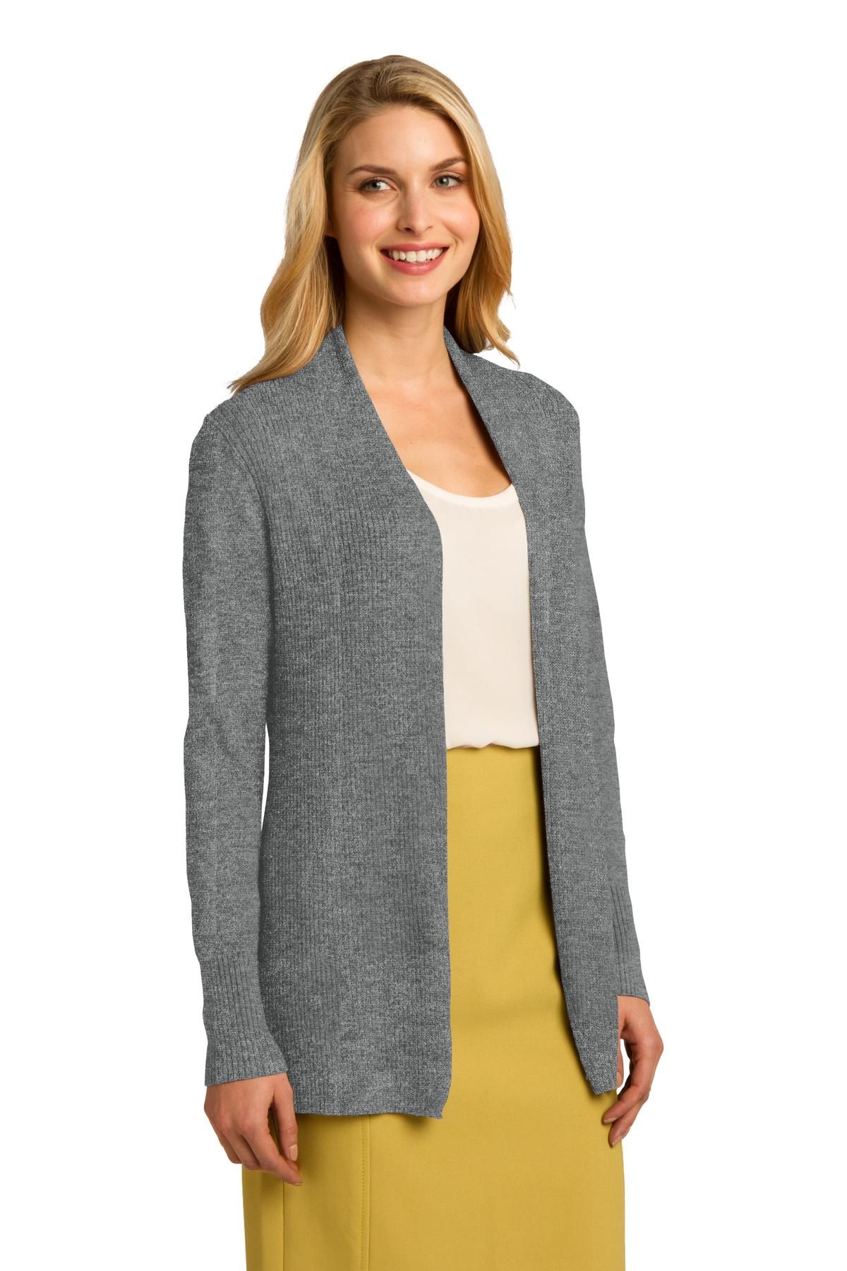 DISCONTINUED Port Authority Women's Open Front Cardigan Sweater. LSW289 - Medium Heather Grey - three_q