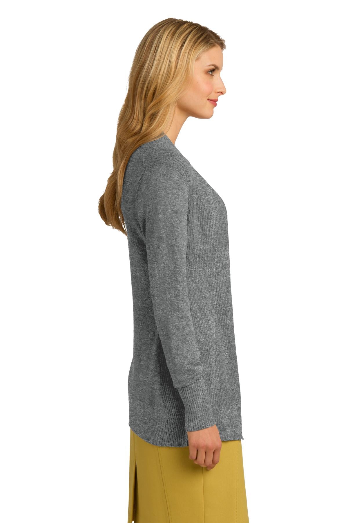 DISCONTINUED Port Authority Women's Open Front Cardigan Sweater. LSW289 - Medium Heather Grey - side