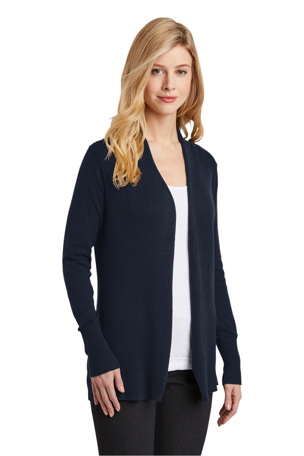 DISCONTINUED Port Authority Women's Open Front Cardigan Sweater. LSW289 - Navy - three_q