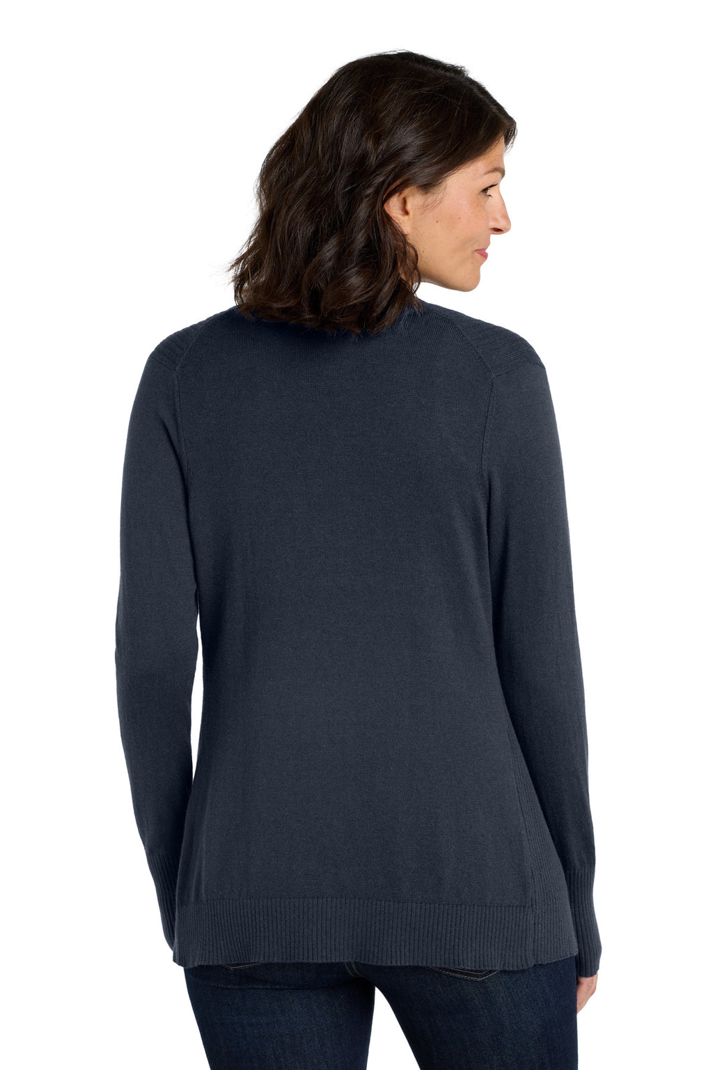 DISCONTINUED Port Authority Women's Open Front Cardigan Sweater. LSW289 - Navy - back