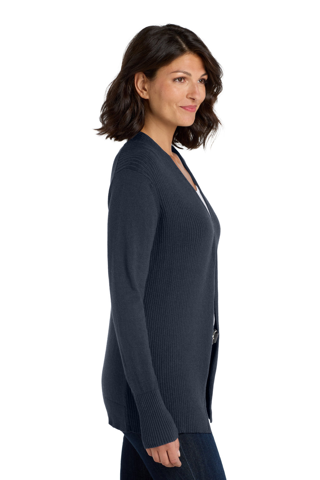 DISCONTINUED Port Authority Women's Open Front Cardigan Sweater. LSW289 - Navy - side