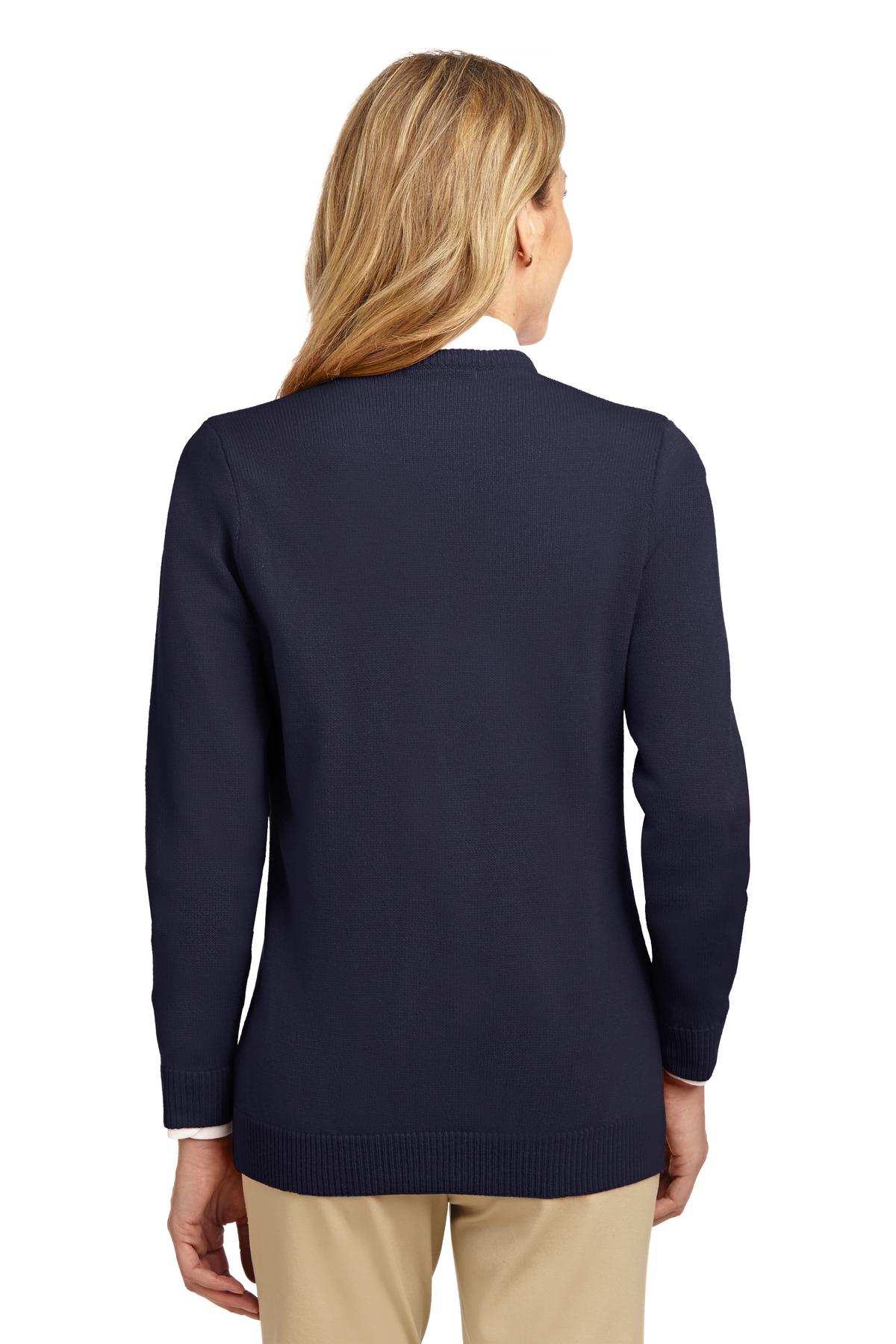 DISCONTINUED Port Authority Ladies Value Jewel-Neck Cardigan Sweater. LSW304 - Navy - back