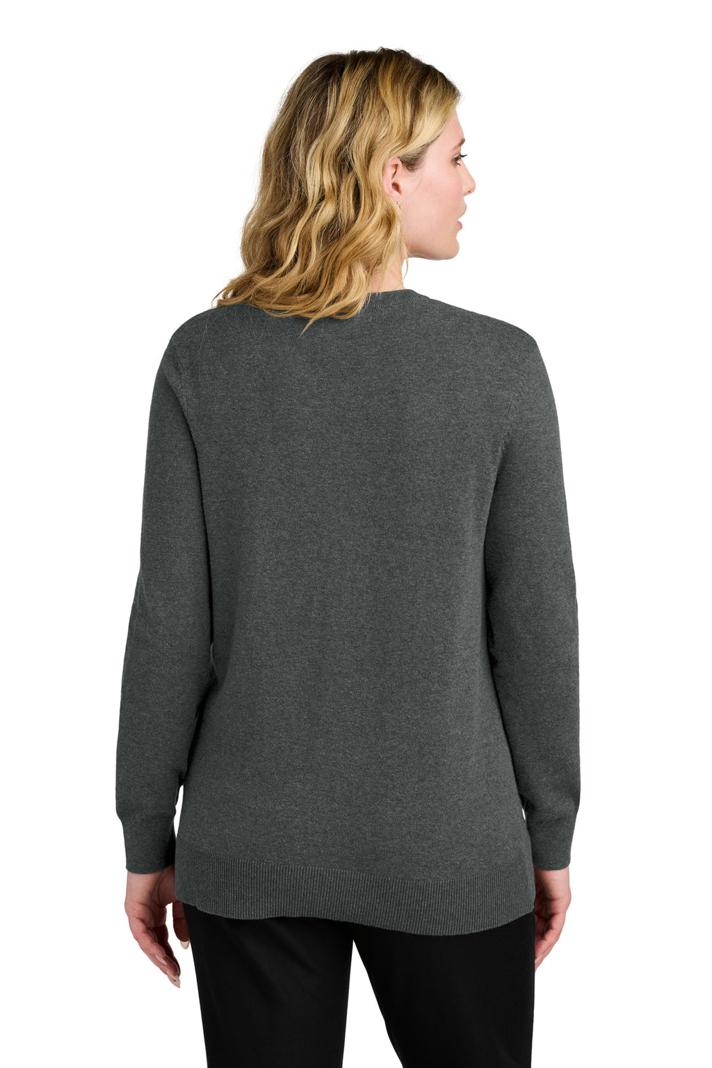 Port Authority Women's Easy Care Button-Up Cardigan Sweater LSW4150 - Charcoal Heather - back