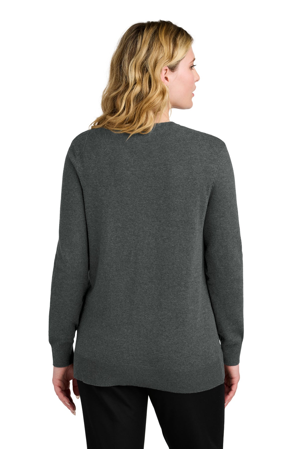 Port Authority Women's Easy Care Button-Up Cardigan Sweater LSW4150 - Charcoal Heather - back