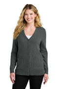 Port Authority Women's Easy Care Button-Up Cardigan Sweater LSW4150 - Charcoal Heather - front