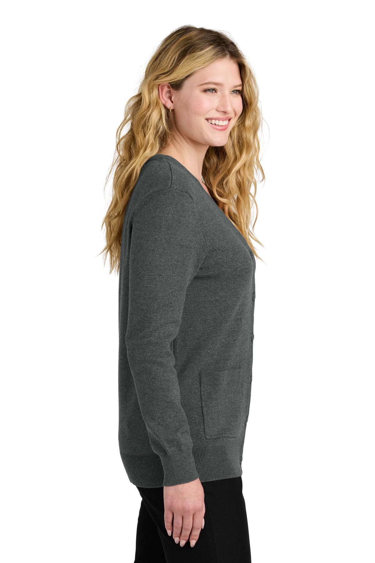Port Authority Women's Easy Care Button-Up Cardigan Sweater LSW4150 - Charcoal Heather - side