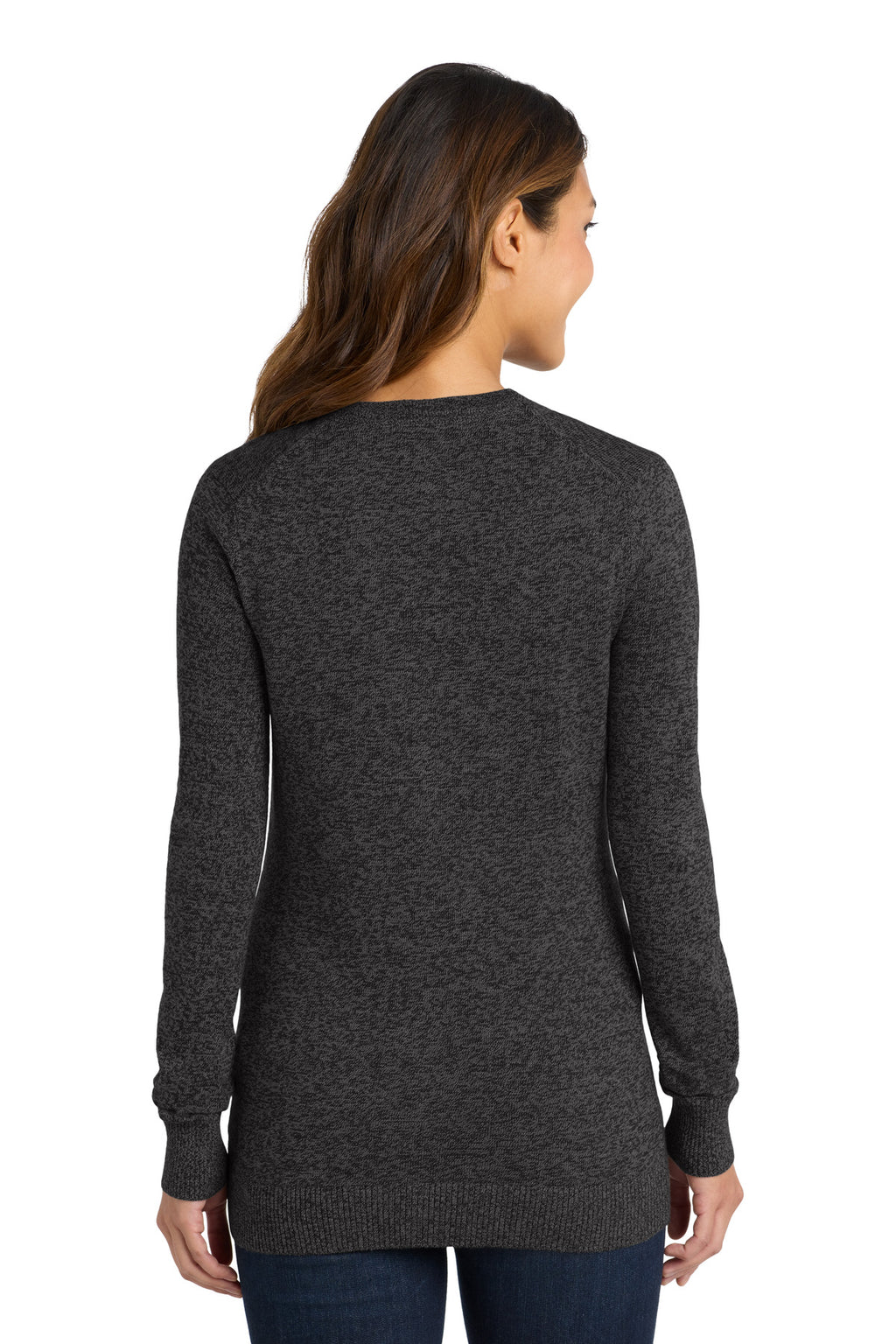 DISCONTINUED Port Authority Women's Marled Cardigan Sweater. LSW415 - Black Marl - back