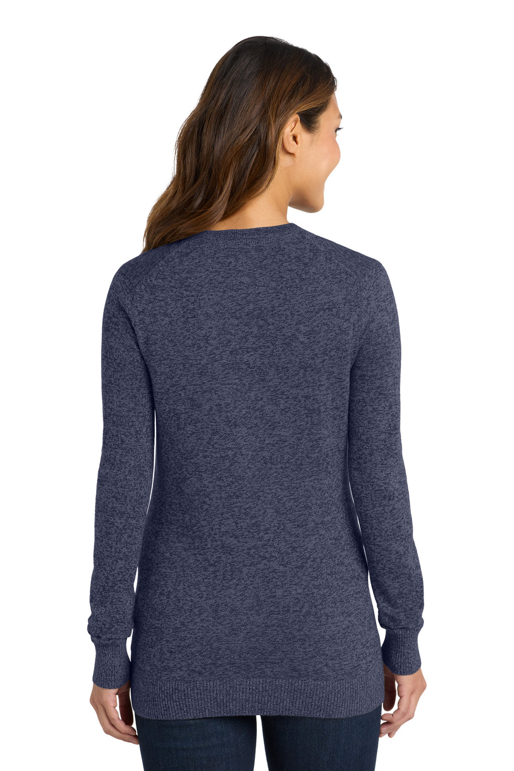DISCONTINUED Port Authority Women's Marled Cardigan Sweater. LSW415 - Navy Marl - back