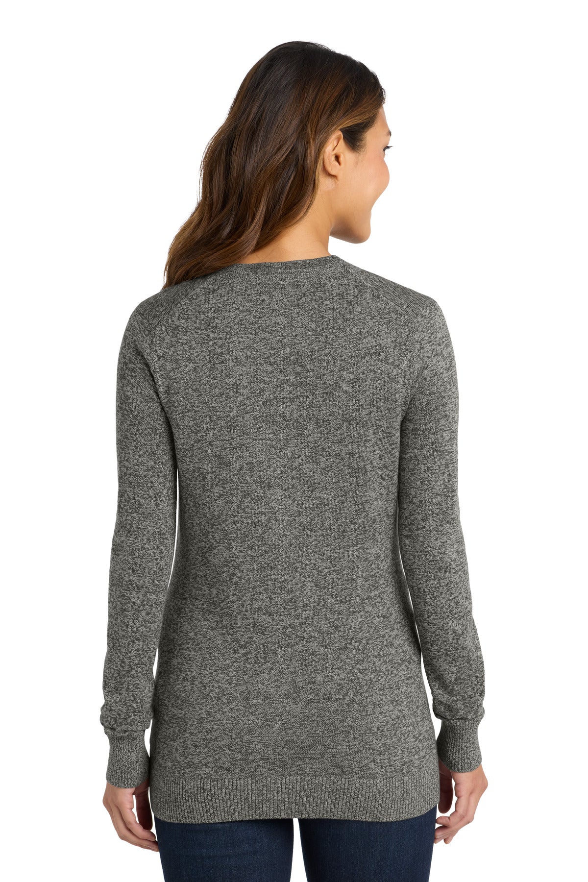DISCONTINUED Port Authority Women's Marled Cardigan Sweater. LSW415 - Warm Grey Marl - back