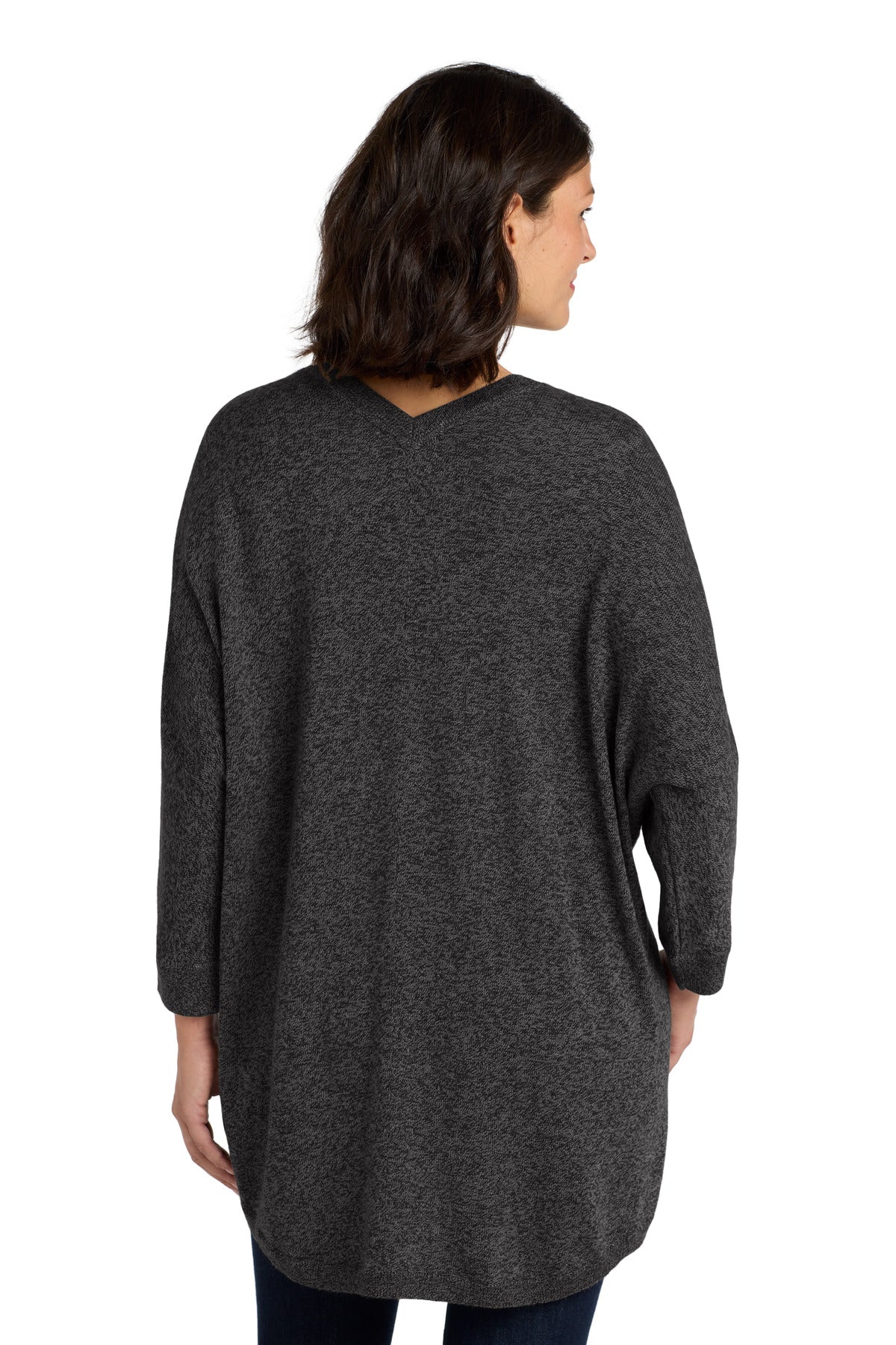 DISCONTINUED Port Authority Women's Marled Cocoon Sweater. LSW416 - Black Marl - back