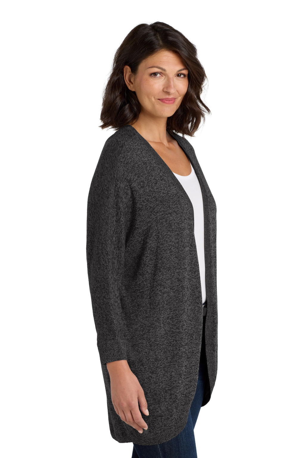 DISCONTINUED Port Authority Women's Marled Cocoon Sweater. LSW416 - Black Marl - side
