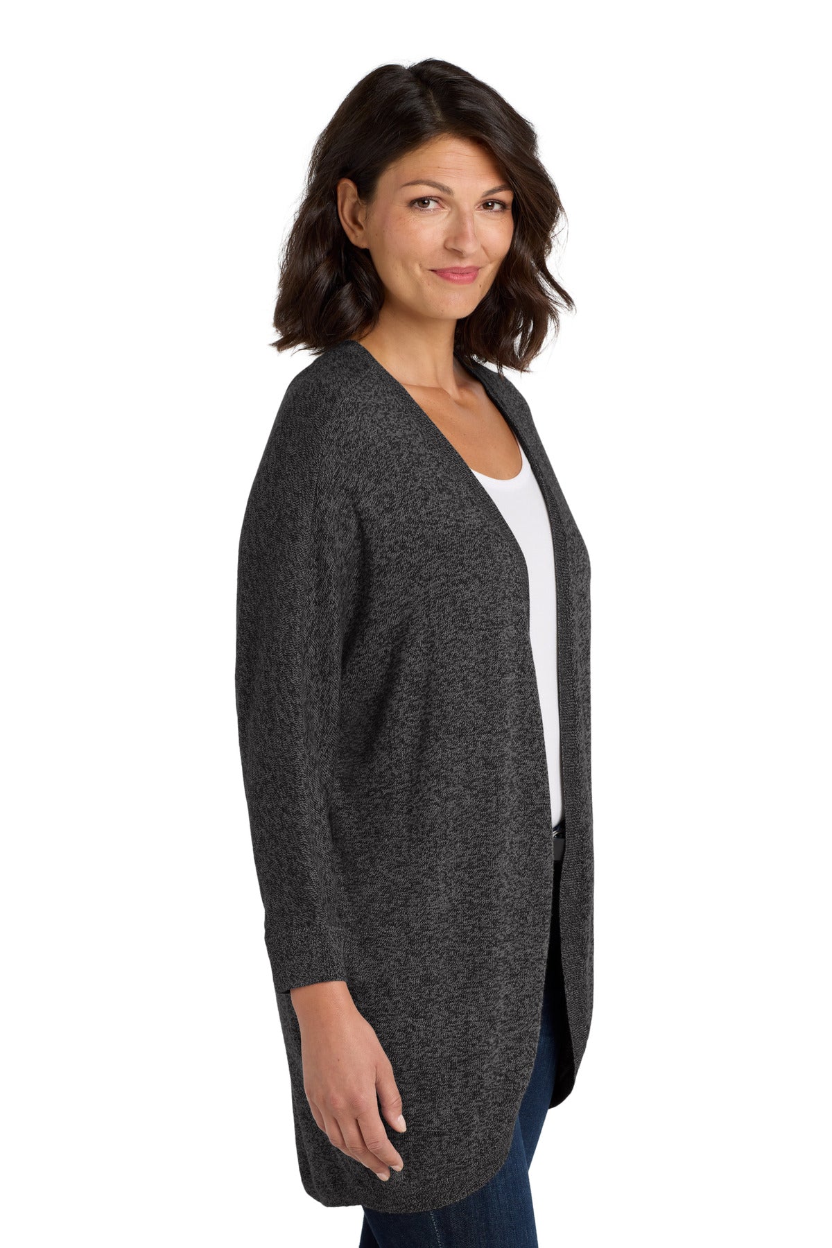 DISCONTINUED Port Authority Women's Marled Cocoon Sweater. LSW416 - Black Marl - side