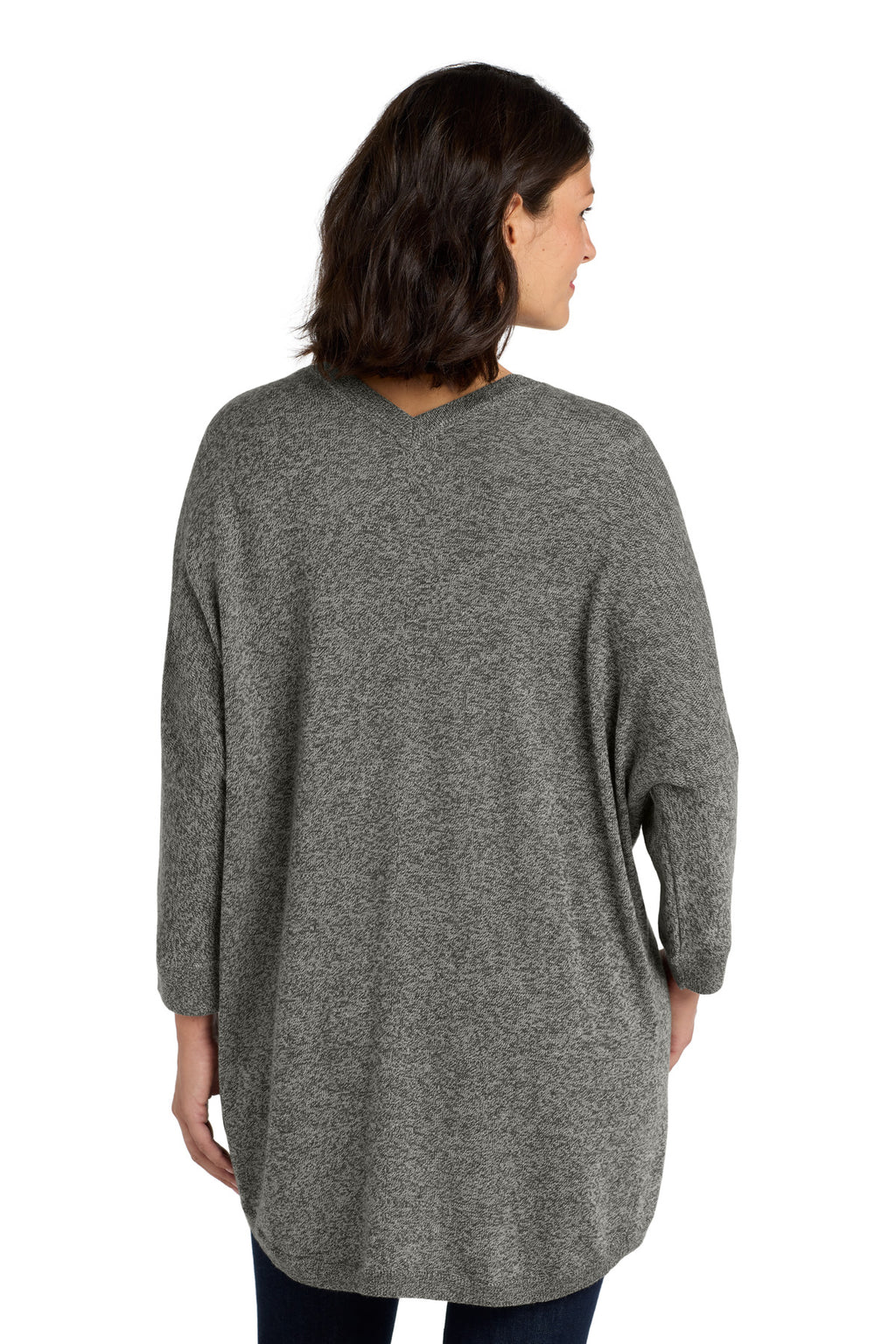 DISCONTINUED Port Authority Women's Marled Cocoon Sweater. LSW416 - Warm Grey Marl - back