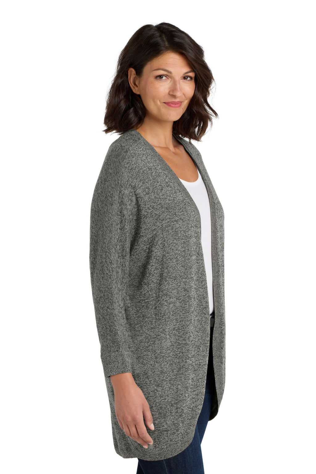 DISCONTINUED Port Authority Women's Marled Cocoon Sweater. LSW416 - Warm Grey Marl - side