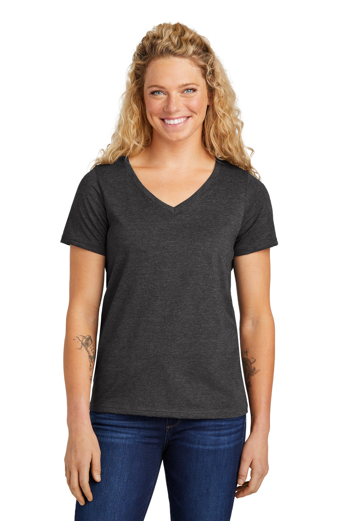 Volunteer Knitwear Women's Daily V-Neck Tee LVL45V - Dark Heather Grey - front