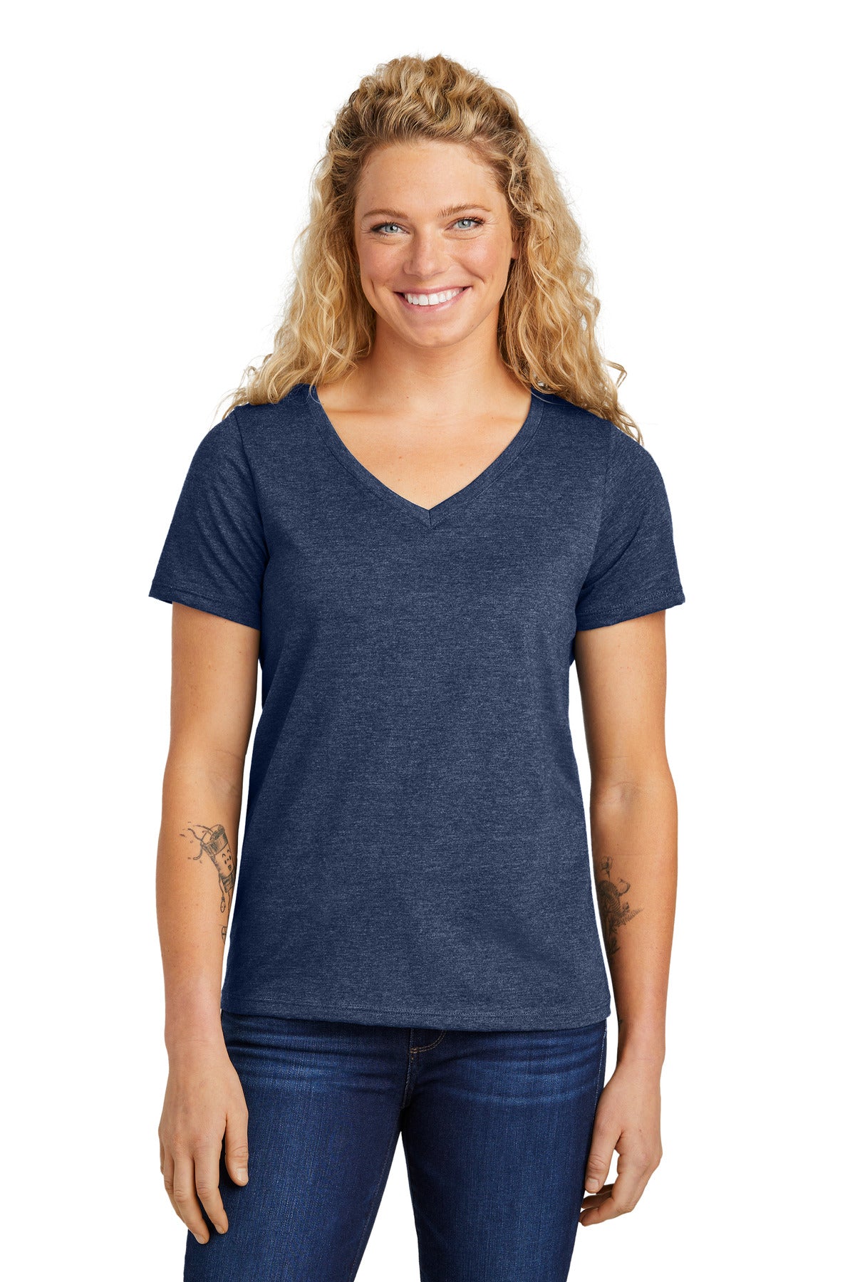 Volunteer Knitwear Women's Daily V-Neck Tee LVL45V - Heather Navy - front