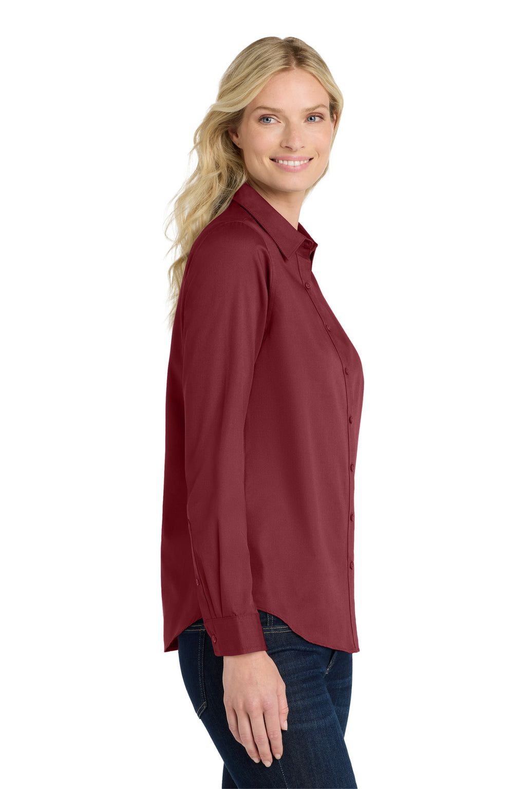 Port Authority Women's Long Sleeve SuperPro React Twill Shirt. LW808 - Burgundy - side