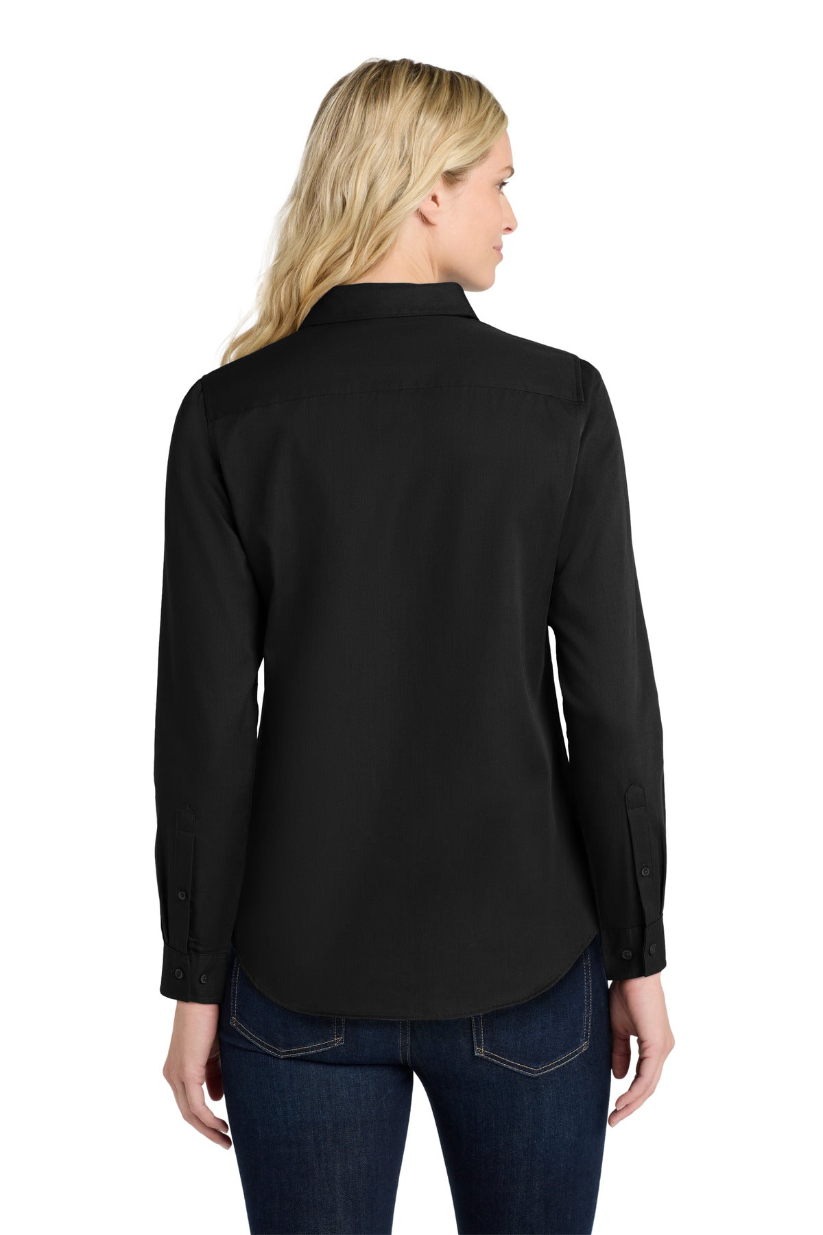 Port Authority Women's Long Sleeve SuperPro React Twill Shirt. LW808 - Deep Black - back