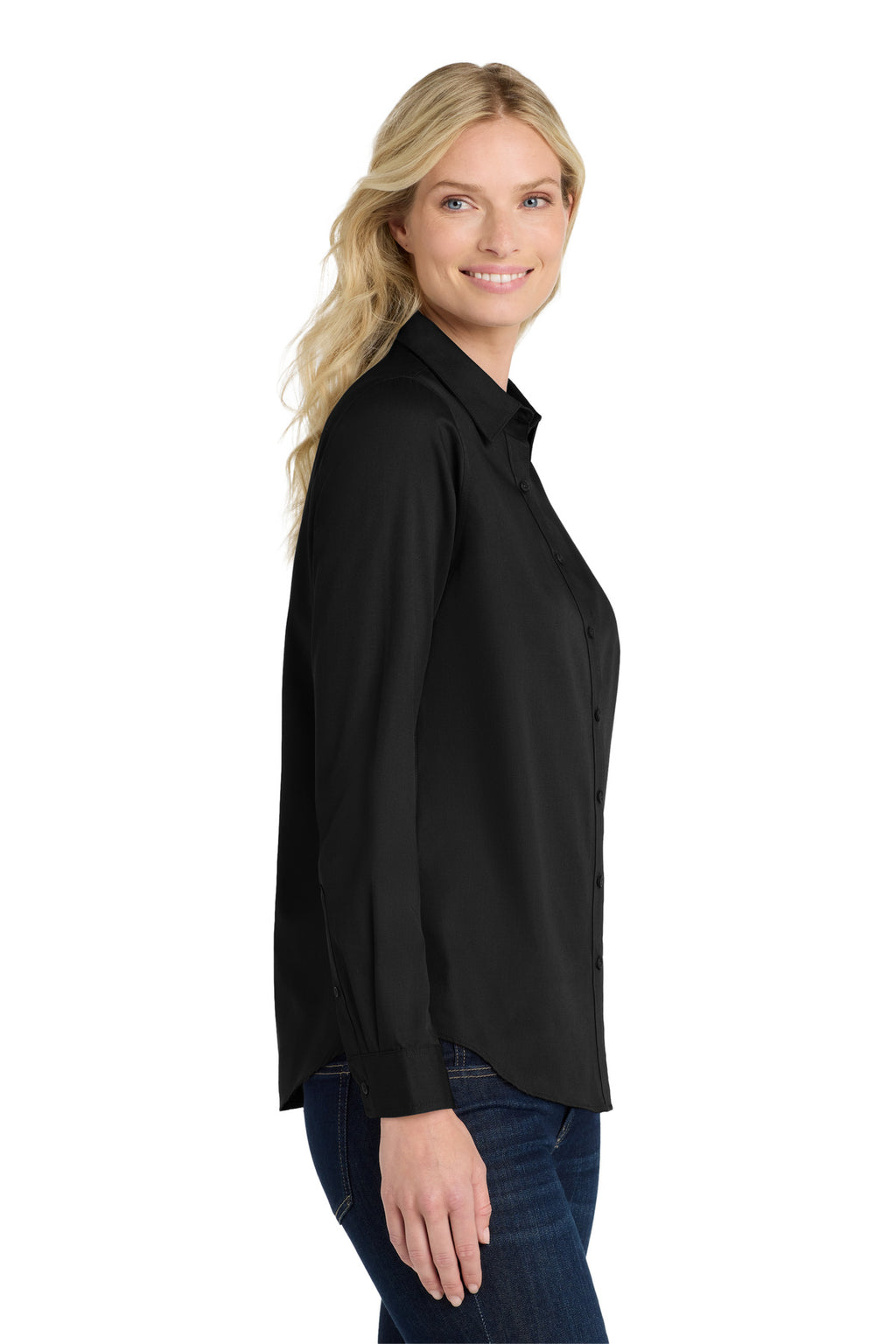 Port Authority Women's Long Sleeve SuperPro React Twill Shirt. LW808 - Deep Black - side