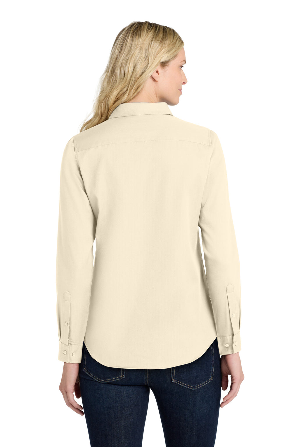Port Authority Women's Long Sleeve SuperPro React Twill Shirt. LW808 - Ecru - back