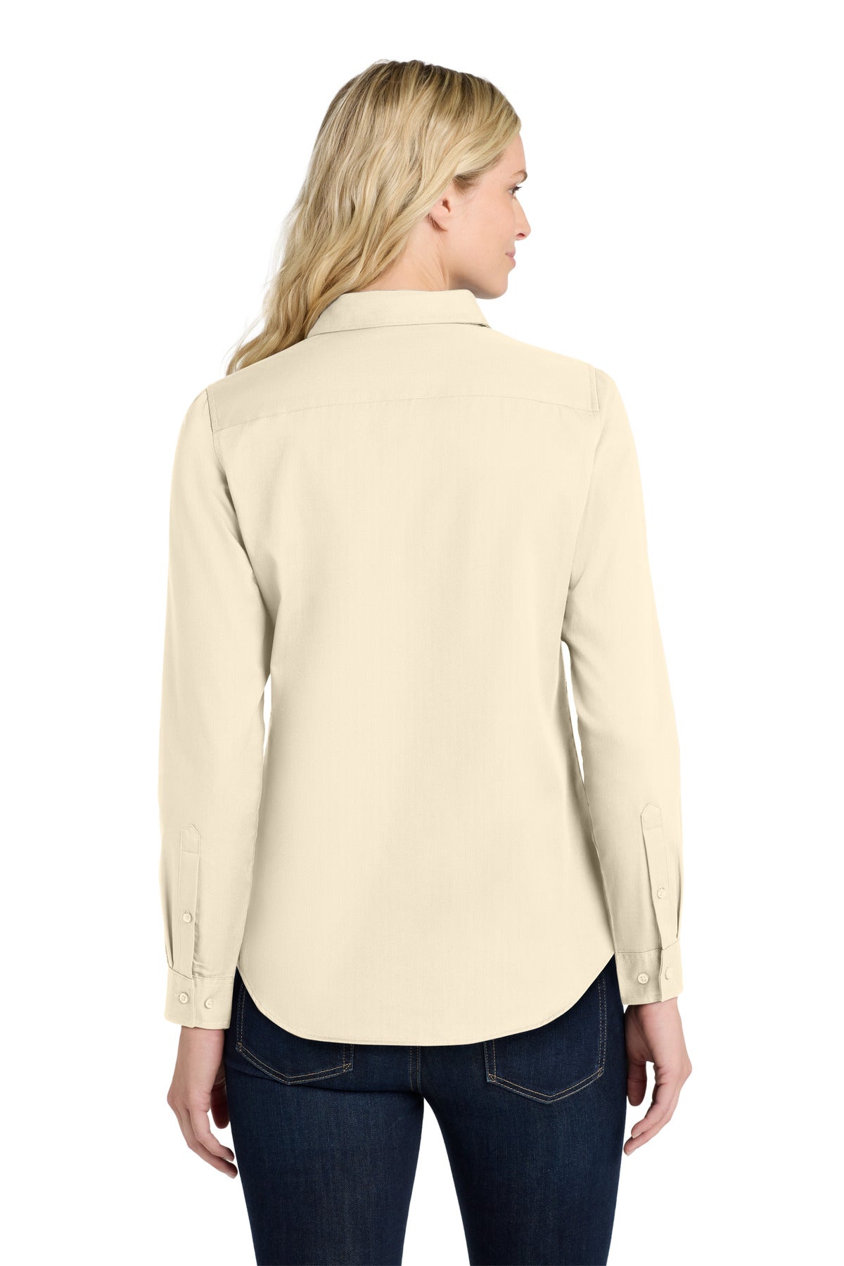 Port Authority Women's Long Sleeve SuperPro React Twill Shirt. LW808 - Ecru - back