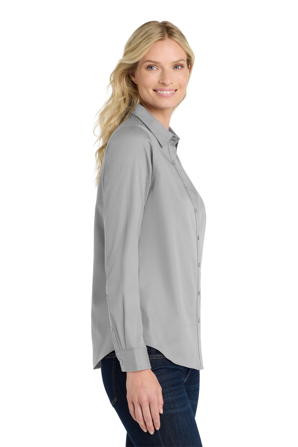 Port Authority Women's Long Sleeve SuperPro React Twill Shirt. LW808 - Gusty Grey - side