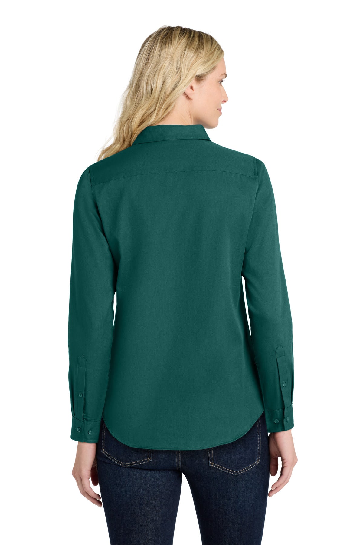 Port Authority Women's Long Sleeve SuperPro React Twill Shirt. LW808 - Marine Green - back