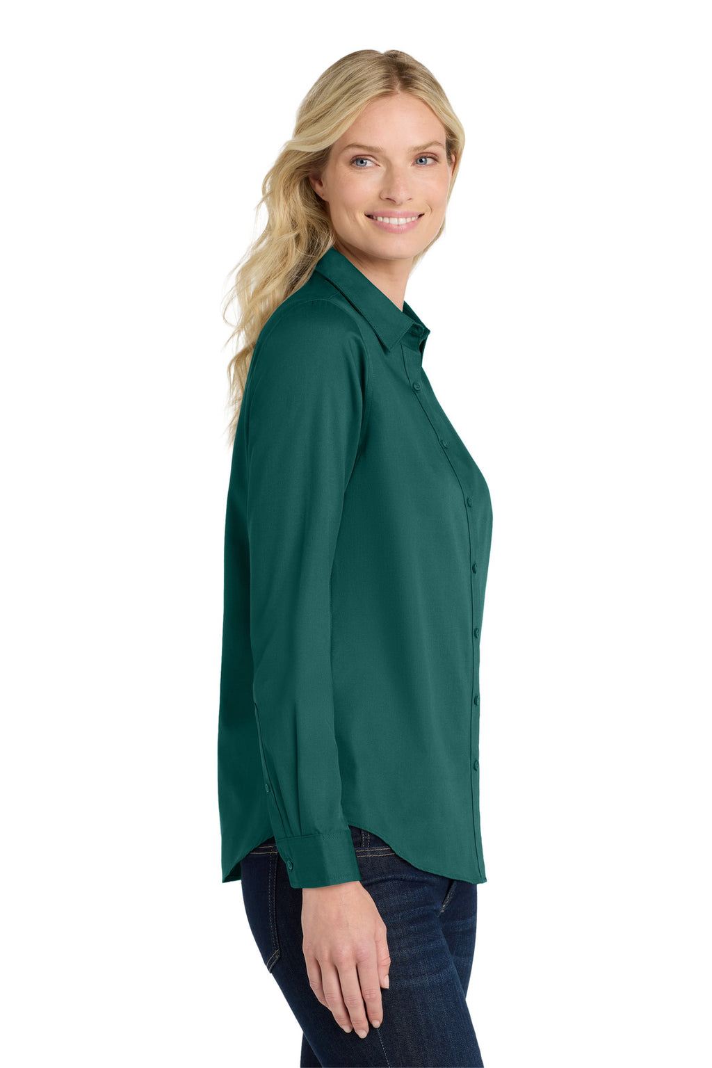 Port Authority Women's Long Sleeve SuperPro React Twill Shirt. LW808 - Marine Green - side